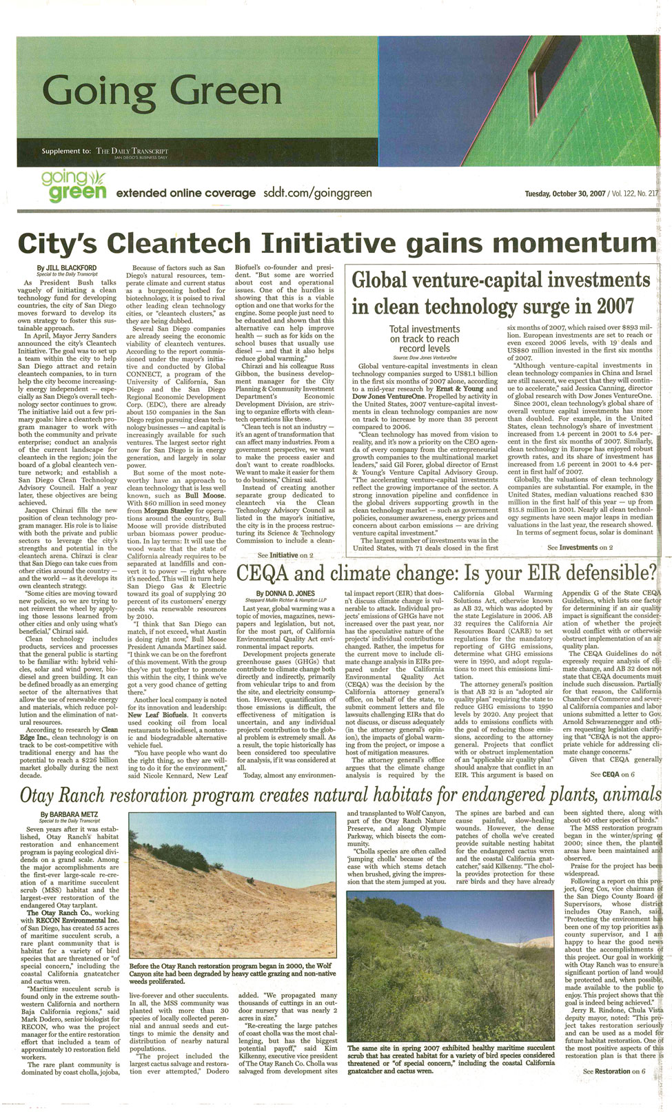 Otay Ranch Restoration Project article